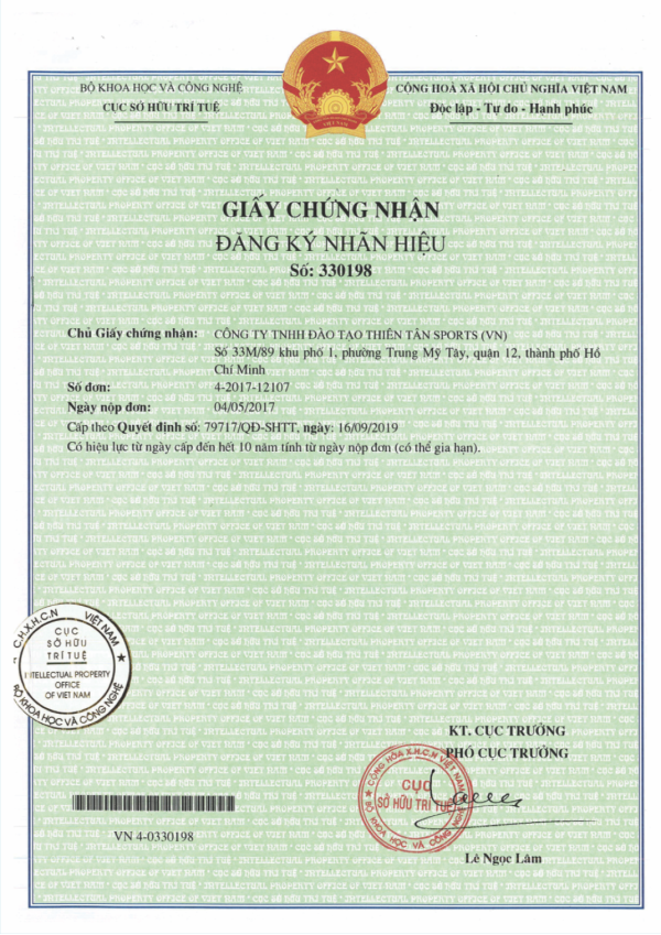 Giấy chứng nhận đăng ký nhãn hiệu - Mặt trước